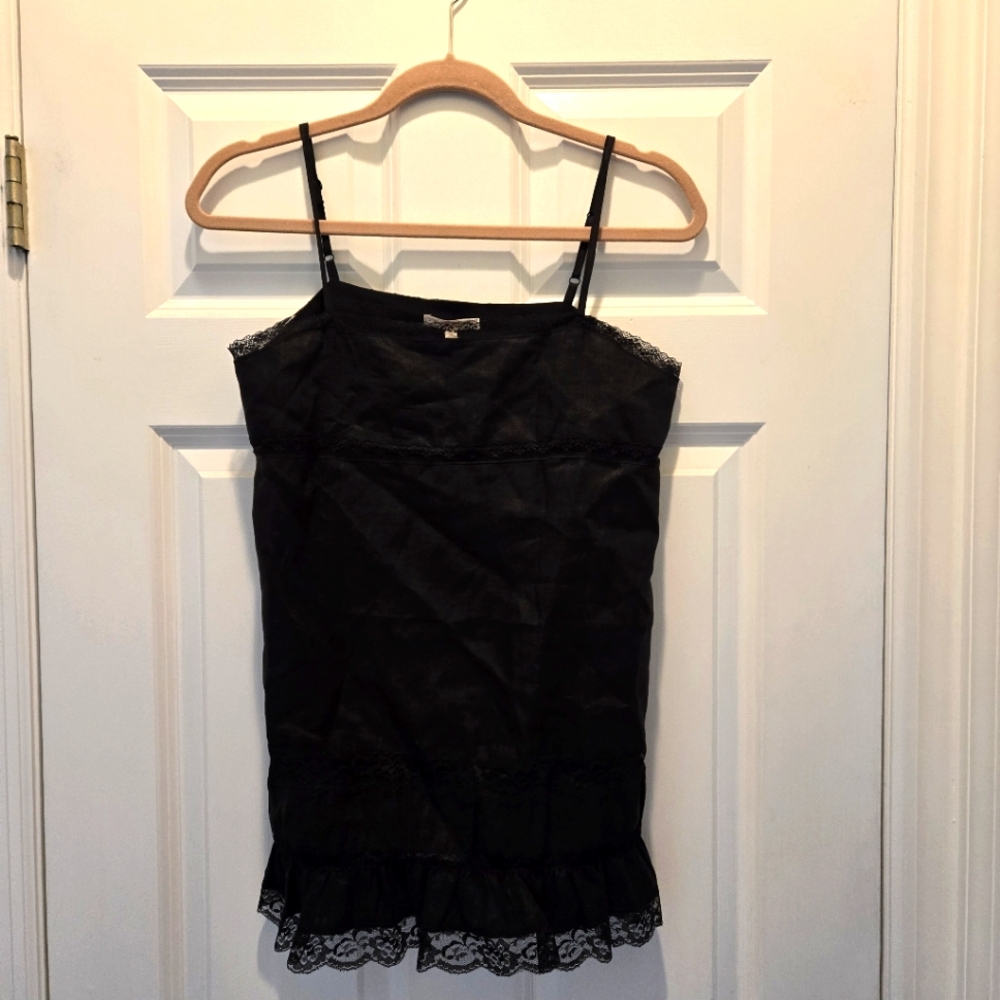 NWT Gold Hawk Cami Top S Black Ruffle Lace Sleeveless Square Neck Tunic Tank